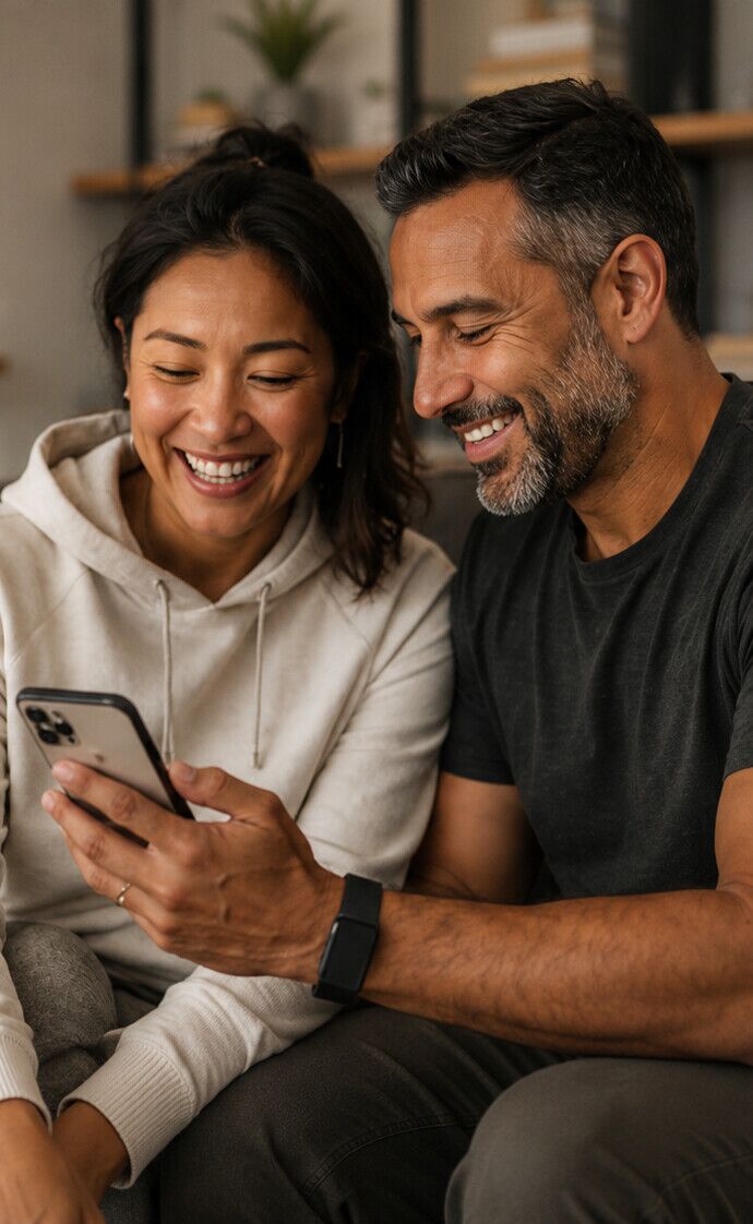 Two people looking at the Nishi app together